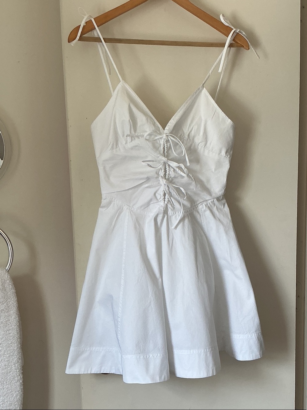 ZARA White Tie-Front Spaghetti Strap Cotton Sundress